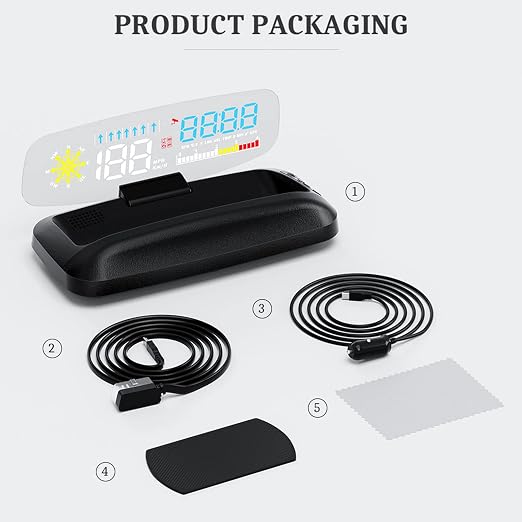 wiiyii Car HUD C5, Head-Up Display, OBDII & GPS Scanner, Vehicle Speed, Fuel Consumption, Clear Fault Code, Compatible with All Cars