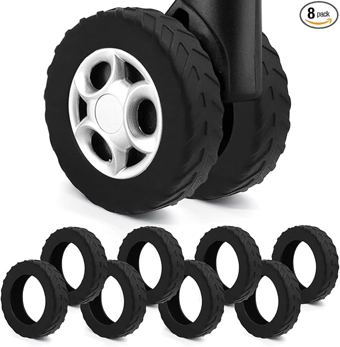 8 Pack Black Silicone Luggage Wheel Protectors Fits 1.9"-2.2" Spinner Carry On Wheels Noise Reducing Anti Slip Slip On Covers Protect Floors & Suitcase Wheels Lightweight Easy Wipe Clean