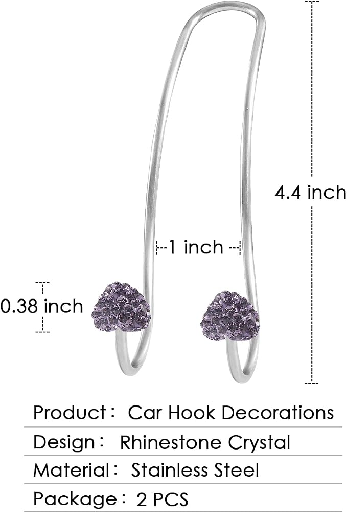 Guoord Car Headrest Hooks Decoration, 2 Pcs Bling Heart-Shaped Purse Hook Hangers, Auto Hooks Car Hangers and Durable Backseat Holder, Storage Universal for SUV Truck Vehicle（Purple）