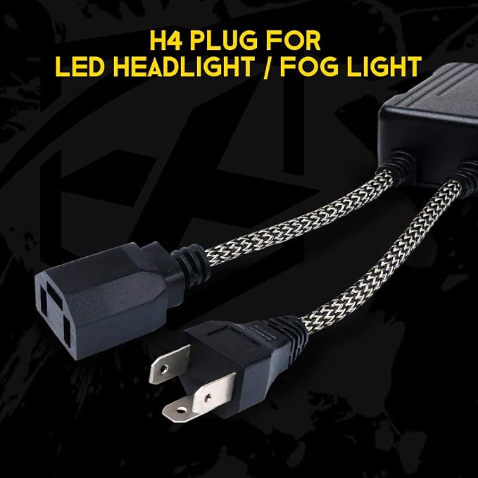 H4/9003 LED Canbus Decoder Anti Flicker Harness for Headlight Bulbs | Premium Nylon Braided Cable, Heat-Resistant, Plug N Play, Pack of 2