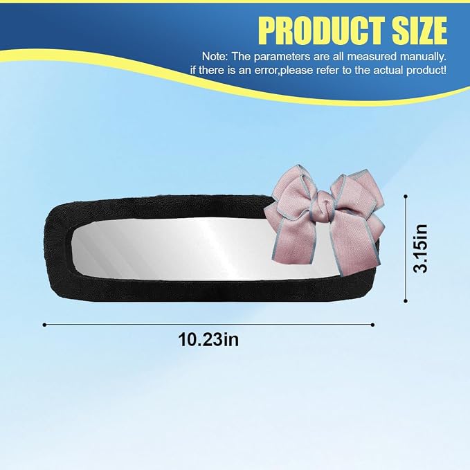 Bow Car Rearview Mirror Cover, Plush Auto Rear View Mirror Elastic Dustproof Protector, Universal Vehicle Interior Mirrors Edge Decoration Accessory for Cars, SUVs, Trucks (Pink)