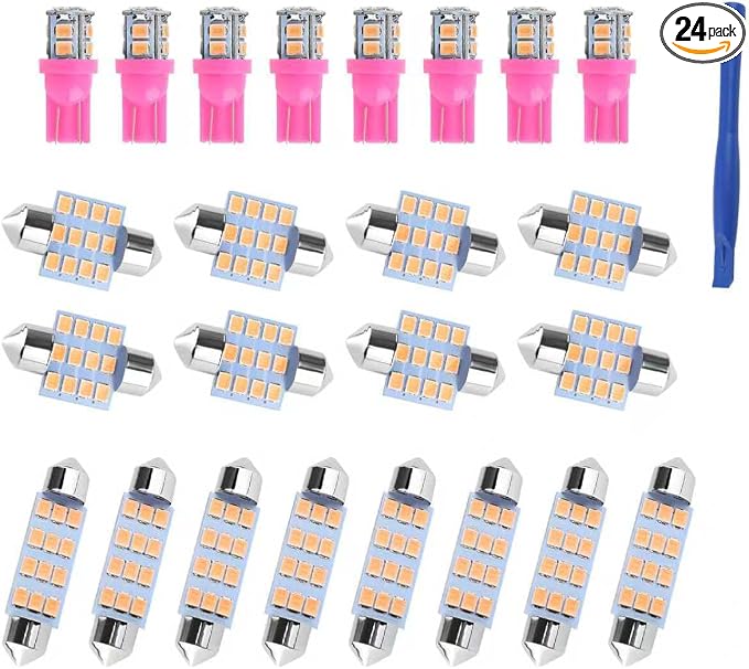 24PCS Interior Car Lights LED Kit,Super Bright 6500K Interior Dome Light for Side Marker/Map/License/Trunk Light,Upgrade T10/31mm/42mm Car Lights Interiors Kit with Pry Tool (Purple)