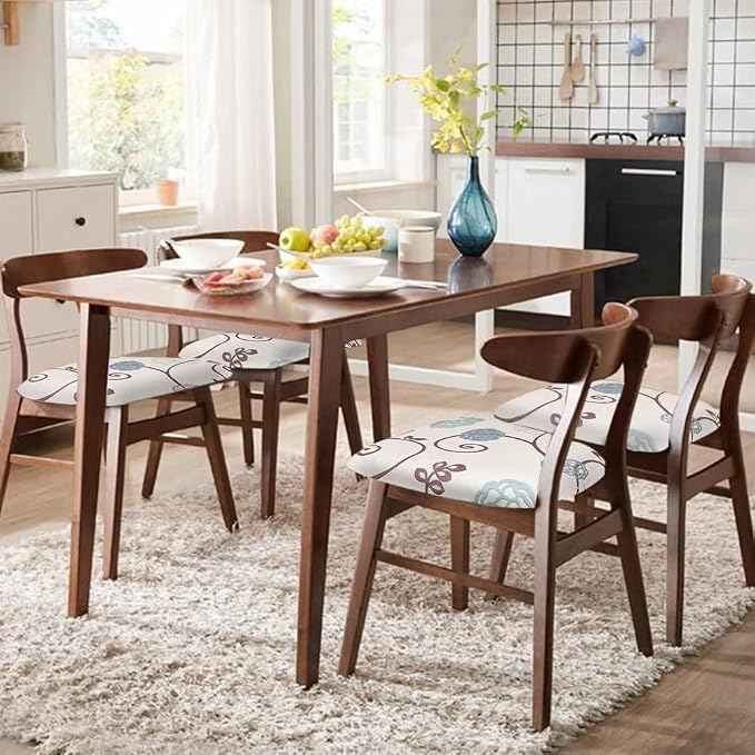 SearchI Seat Covers for Dining Room Chairs Stretch Printed Chair Seat Covers Set of 8, Removable Washable Upholstered Chair Seat Protector Cushion Slipcovers for Kitchen, Office(Ball Flower)