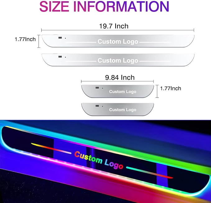 2 Pcs LED Door Sills for Car Magnetic, Personalized LED Car Door Sills, Waterproof Cars Pedal Lights, Auto-Sensing Welcome Lights, Custom Logo or Text, Fit for All Cars and Trucks