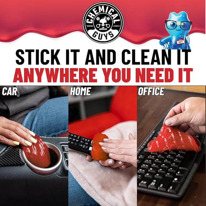 Chemical Guys, Sticky Icky Cleaning Gel, Sweet Strawberry, 0.88 oz, 4 Pack | Reusable gel presses into vents, cup holders and crevices to lift dust and crumbs, sweet strawberry, four pack