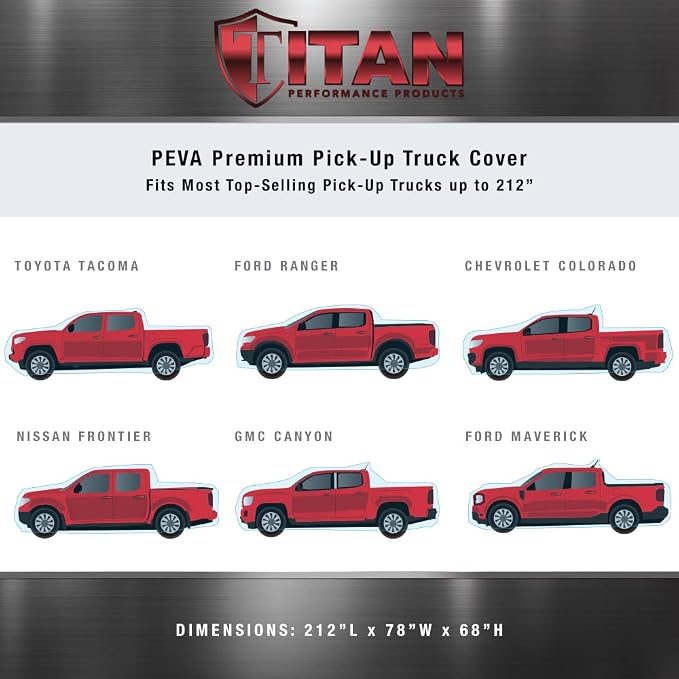 Titan Premium Multi-Layer PEVA Car Cover for Mid-Size Pick-up Trucks 200-212”. Waterproof, UV Protection, Anti-Scratch Protective Lining, Driver-Side Zippered Opening. Fits Tacoma, Ranger and More.