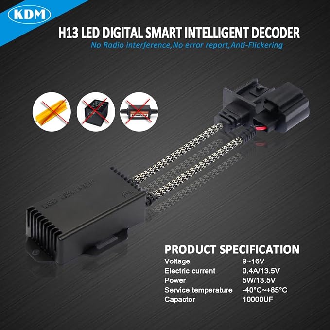 KDM H13 9008 LED Light Decoder Canbus,Anti Flickering Error Free Load Resistor, LED Warning Canceller Resistor Adapter,2Pack
