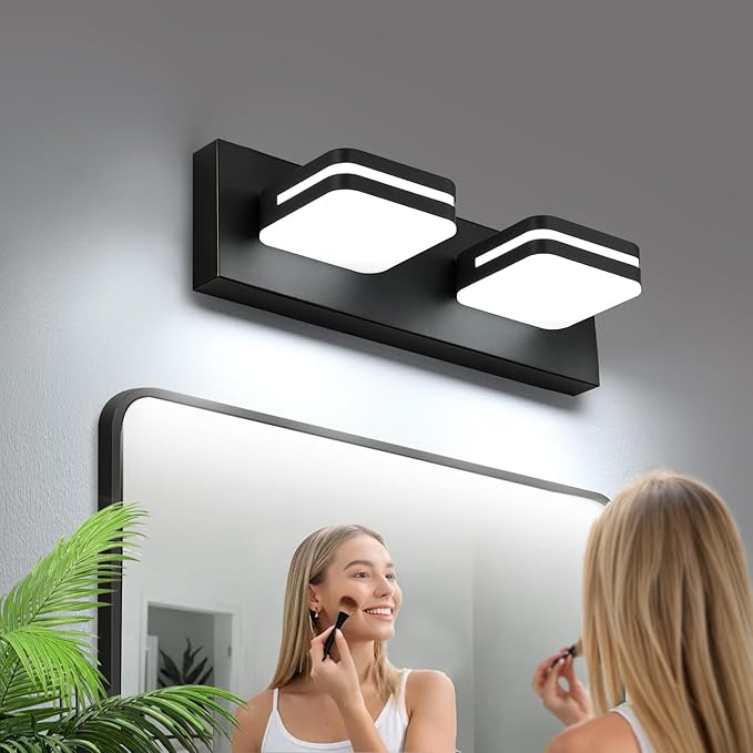 Torondo 360° Rotate LED Bathroom Vanity Light Fixtures, Acrylic Vanity Lights for Bathroom, Modern Wall Lighting Fixtures Over Mirror Living, Matte Black, Natural White, 2-Light, 14-Inch