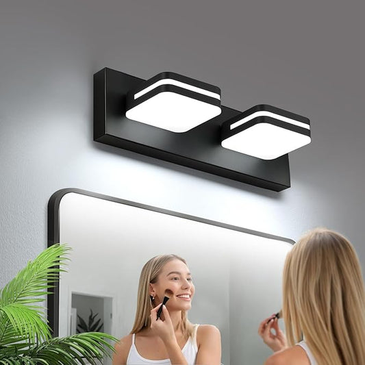 Torondo 360° Rotate LED Bathroom Vanity Light Fixtures, Acrylic Vanity Lights for Bathroom, Modern Wall Lighting Fixtures Over Mirror Living, Matte Black, Natural White, 2-Light, 14-Inch