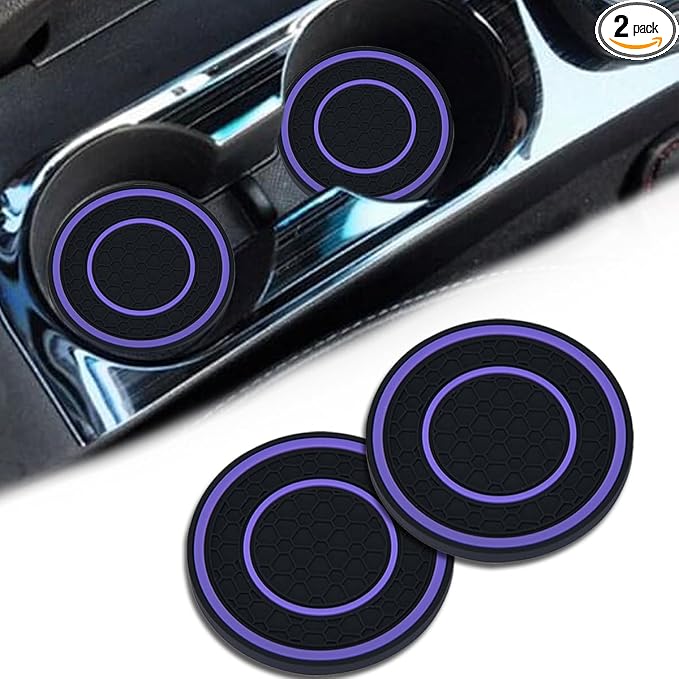 2 Pack Car Coasters for Cup Holder, 2.75 Inch Universal Auto Waterproof Coasters Silicon Insulation Cup Mats,No-Slip Anti Dust Insert Coaster for Woman Man, Suit for Vehicle Interior (2, Purple)