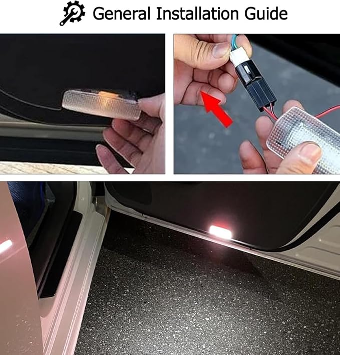 iJDMTOY White LED w/Red Strobe Feature Side Door Courtesy Light Assy Compatible With Lexus IS ES GS LS RX GX LX; Compatible With Toyota Avalon Sienna Venza Camry Prius 4Runner