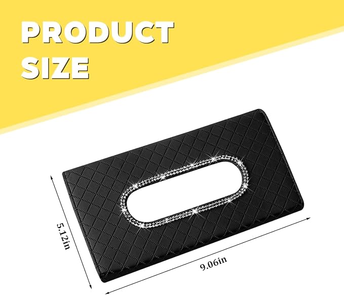Bling Car Visor Tissue Holder, Crystal Rhinestones Vehicle Sun Visor Hanging Napkin Organizer Case with Ergonomic Take Out Port, Automotive Interior Tissue Dispenser, Universal Fit (Black)