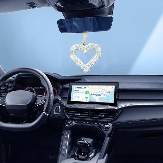 Mandark Bling Heart Car Hanging Accessories, Crystal Rhinestone Vehicle Rear View Mirror Charm Pendant Ornaments, Cute Diamond Auto Interior Hanger Decoration for Women Girls（AB Color）