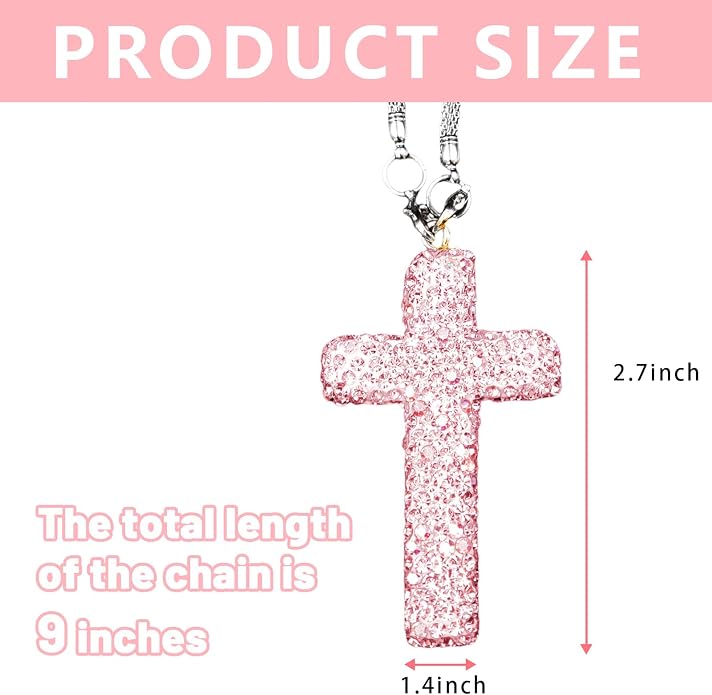 Bling Car Rear View Mirror Accessories Hanging Pendant,Cross Crystal Rhinestone For Car Mirror Hanging,Double-Sided Cross Diamond Religious,Interior Men Women Car Accessories