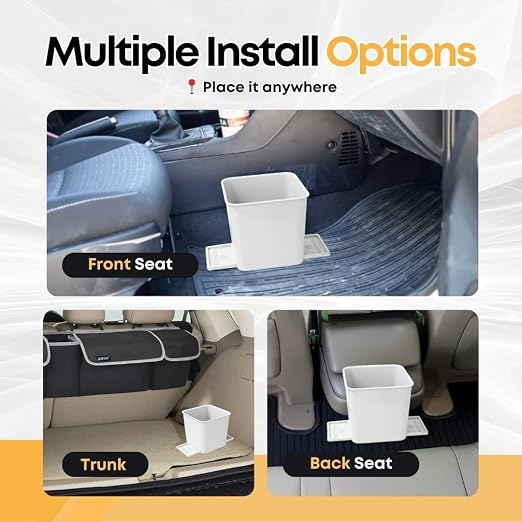 Car Trash Can for Vehicles Leakproof Compact Garbage Bin w/ Stability Flap, Anti-Slip Base, Portable Trash Holder for Cars, Trucks, SUVs, Minivans Compact, Auto Container Organizer (White, Small)