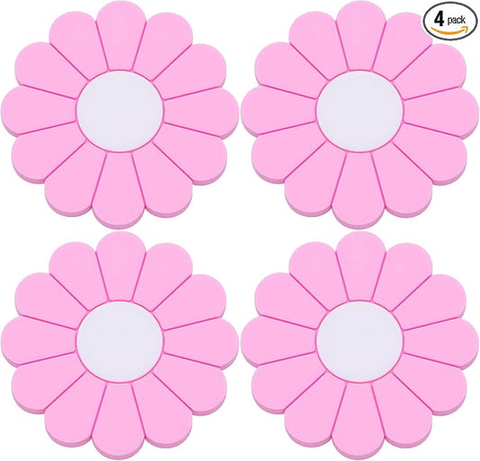 4-Pack Car Cup Holder Coaster Inserts, Daisy Shape, 2.75 Inch Non-Slip Silicone Cup Holder Insert, Universal Non-Slip Cup Holders, Car Accessories Interior for Women and Man (Pink)