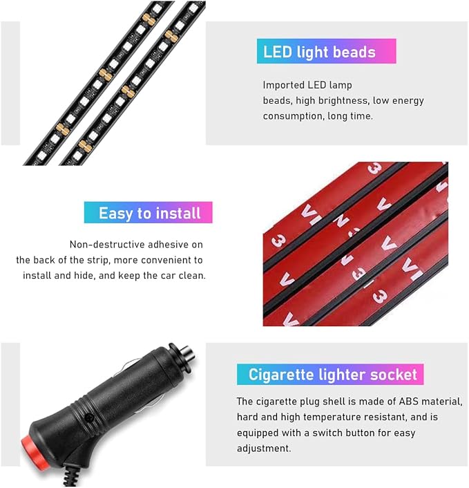 Ohleats Car LED Strip Light, 48 LED RGB Auto Interior Atmosphere Lights, Cigarette Lighter Under Dash Ambient Night Light, Interior Lamp Lighting Kit (Orange, Cigarette Lighter)