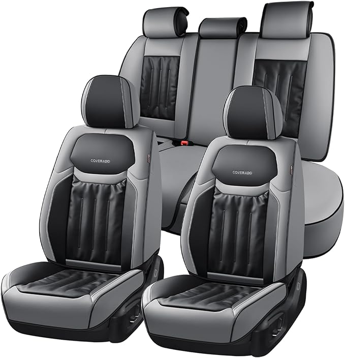 Coverado Seat Covers Full Set, Car Seat Covers 5 Seats, Front and Back Car Seat Protector, Automotive Seat Covers Fit for Most Sedans SUV Pick-ups Trucks, Gray&Black
