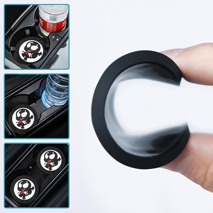 Venom Car Cup Holder Coasters for Marvel Fans, The Venom Car Coasters for Car Cup Holder Insert,Silicone Non-Slip Car Cup Mat,2.75''