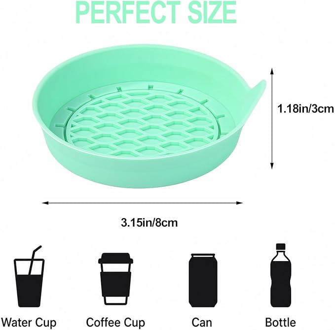 4 Pack Car Cup Holder Coaster, 3.15 Inch Non-Slip Silicone, Green | Cup holder insert, spill proof ,raised lip, honeycomb base, rinse clean, fits most sedans suvs trucks, automotive accessories