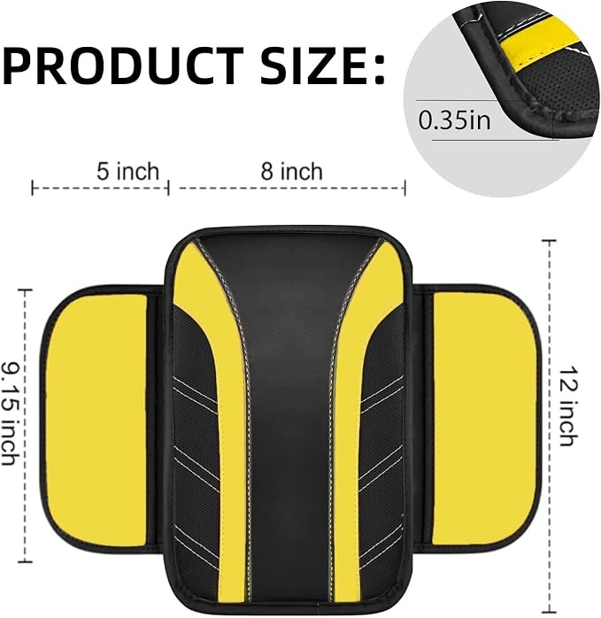 NBTEPEM 6 Pcs Yellow Car Accessories Set, Sport Leather Steering Wheel Cover 14.5-15inch Universal, Microfiber Leather Car Center Console Cover, Seat Belt Cushion, Cup Holder Coaster (Black-Yellow)