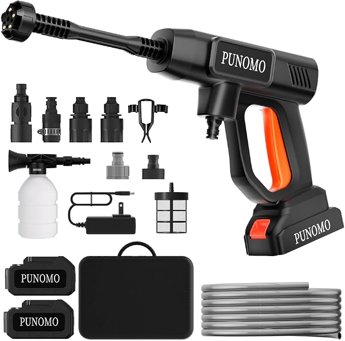 Cordless Pressure Washer, Electric Power Washer with 2x4.0Ah Batteries, Portable Lightweight Car Washer Gun with 6-in-1 Nozzle, Foam Pot, Handheld Power Cleaner for Car, Garden, Patio & Fence