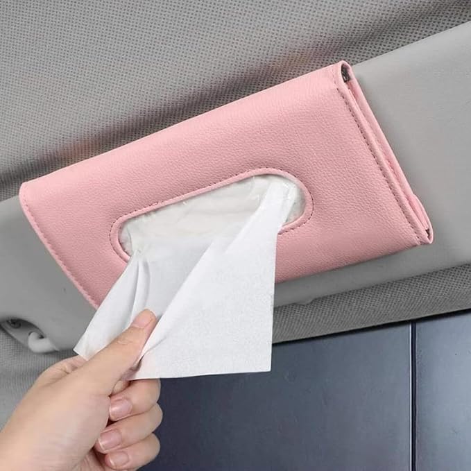 Car Visor Tissue Holder, Vehicle Sun Visor Backseat Napkin Case Mount with Tissues Refill, Automotive Interior Disposable Masks Holder, Universal for SUV Automobile Truck (Pink)