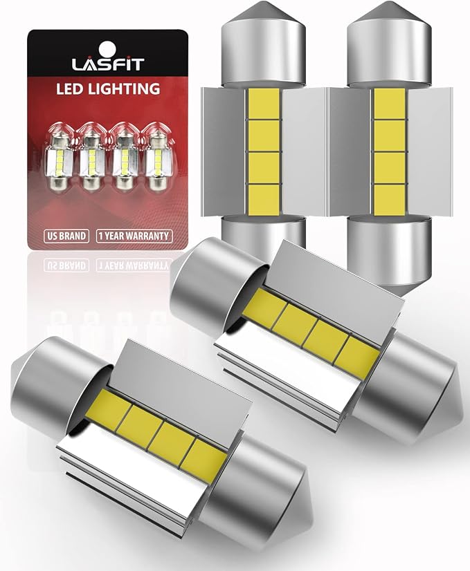LASFIT DE3022 LED Bulb 31mm Festoon DE3175 DE3021 DE3023 1.22 inch 6428 6430 Canbus Error Free 400LM 6000K for Dome Map Door Interior Door Trunk Glove Box Vanity Mirror Lights Xenon White (Pack of 4)