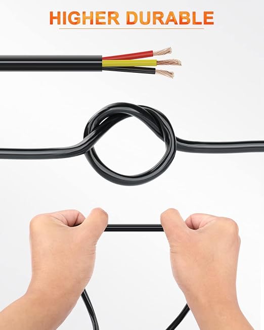 NAOEVO 18 Gauge Wire 3 Conductor Electrical Wire, 18 AWG Stranded PVC Cord, 12V Low Voltage/Tinned Copper/Flexible Cable for Automotive Wiring, Lamp Cord, Marine Cable (200FT)