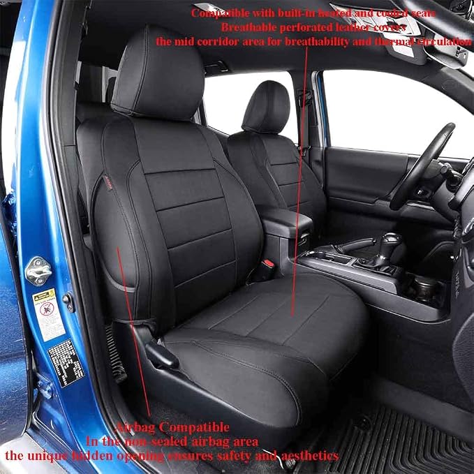 EKR Custom Fit Tacoma Front Car Seat Covers for Toyota Tacoma 2016 2017 2018 2019 2020 2021 2022 2023 Double Cab/Access Cab -Front Row Only, Neoprene (Black)