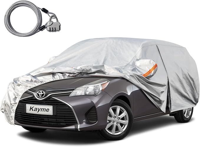 Kayme Hatchback Car Cover for Automobiles All Weather Waterproof, Outdoor Cover Sun Rain Protection, with Lock and Zipper Door, Universal Fit Audi A1,Mazda 2,Swift,Yaris,Fiesta(Up to 163 Inch) H9