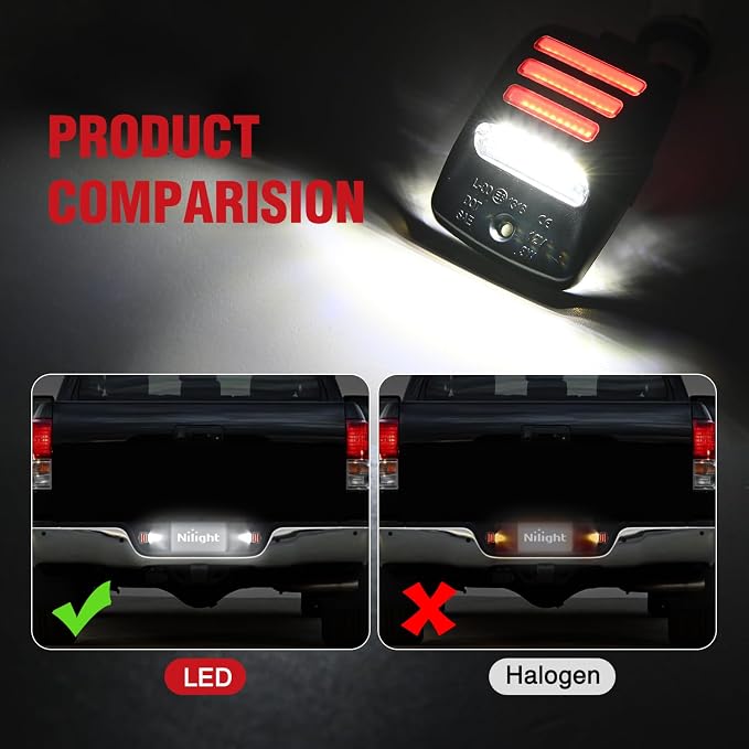 Nilight License Plate Lights Compatible with 2005 2006 2007 2008 2009 2010 2011 2012 2013 2014 2015 Toyota Tacoma 2000-2013 Tundra Red Triple OLED Tube 6000K White 2PCS Pack