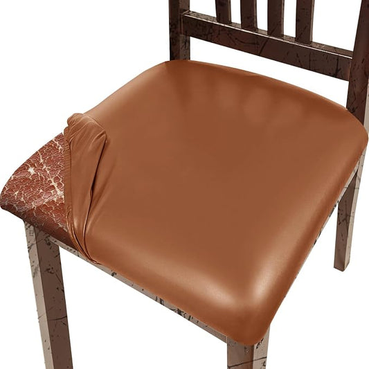 Pu Leather Dining Chair Seat Covers Set of 6, Waterproof Dining Seat Covers Stretch Chair Covers for Dining Chairs/Kitchen Room/Hotel, Odorless Seat Covers for Kitchen Chairs (Orange - 6 PCS)