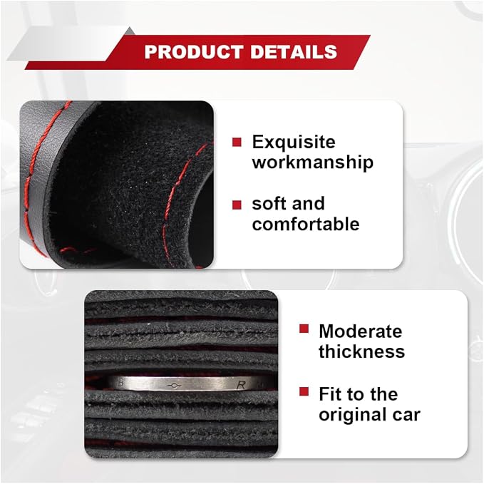 ZIMISI 15 Inch Genuine Leather Steering Wheel Cover (Black&Red) | Anti-Slip Breathable Car Steering Wheel Stitching Wrap, DIY Sewing with Needle Thread, Stitch on Wrap Steering Wheel Cover