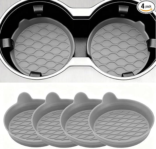DandyChic Car Cup Holder Coaster, Cup Holder Lined with Anti Slip Silicone Coaster, Car Universal Interior Accessories, 4-Pack，Gray
