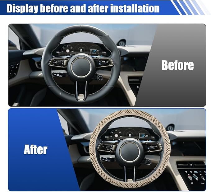 Elastic Stretch Steering Wheel Cover, for Men Women (Beige) | 15" Breathable Microfiber Ice Silk Steering Wheel Protector, Universal Anti-Slip Warm in Winter&Cool in Summer Car Accessory
