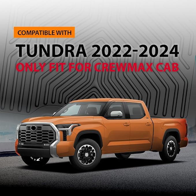 G-PLUS TPE Floor Mats 3PCS Fit Toyota Tundra CrewMax Cab 2022-2026 | All Weather Protection,Non-Slip,Custom Fit Floor Cargo Liner,TPE Full Coverage,1st & 2nd Row,Black,3PCS