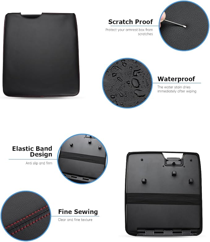 INTGET Center Console Armrest Cover for 2026 Ford F150 Accessories 2015-2023 2024 2025/for F250 F350 F450 F550 2017-2026 40/20/40 Jump Seat Car Arm Rest Lid Seat(red stitches, 2015-2026 Jump Seat)