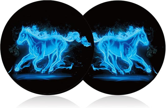 2-Pack 2.75" Silicone Car Cup Holder Coaster Insert, Non-Slip Car Coasters, Universal Fit for Car SUV Truck Auto, Easy to Clean Cup Pad (Blue-Horse)