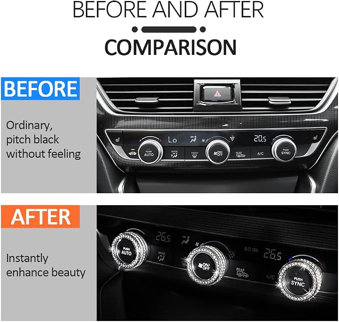 Bling AC Knob Ring for 10th Honda Accord 2018-2022 | 3Pcs Bling AC Knob Covers fit for 10th Gen Accord EX/EX-L/LX 2018-2022, inner dia 25mm. NOT fit for 11th Accord, Pilot, Civic