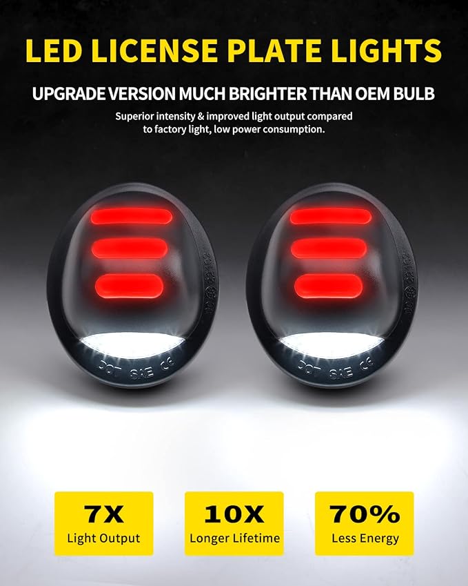 White LED License Plate Lights with Red OLED Neon Tube Rear Bumper Tag Lamp Assembly Replacement Compatible with Ford F150 F250 F350 Super Duty Bronco Ranger Explorer Excursion, Pack of 2