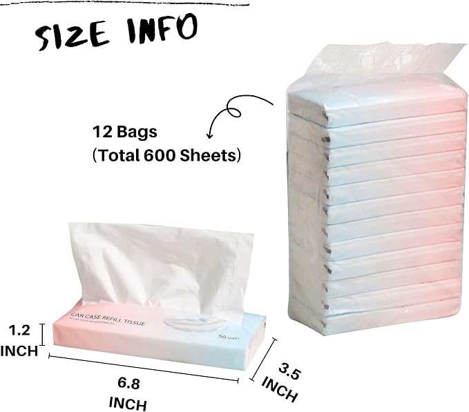 Car Tissue Refills Facial Tissues Refills for Car Visor Tissue Holder, Travel Tissue Tubes Box Container Perfect Fit Car Cup Holders