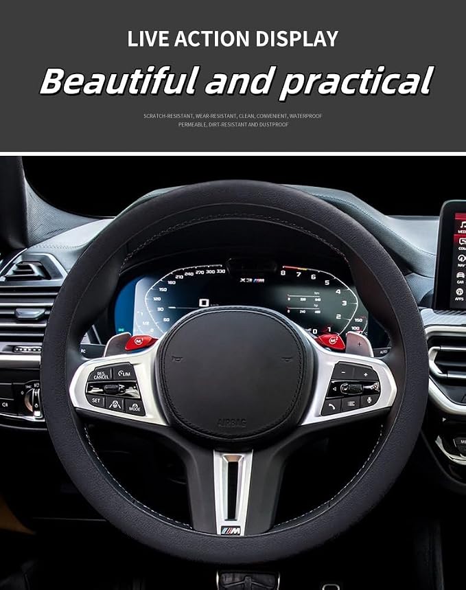 Universal Car Steering Wheel Cover, Black Silicone, 15 Inches | Anti-Slip Design, Leather Texture, Breathable