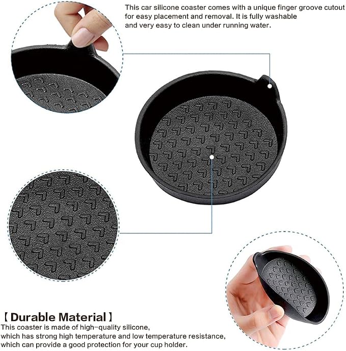 4 Pack Silicone Car Cup Holder Coasters, Universal Removable Vehicle Cup Holder Coasters for Most Cars, Trucks (Black)