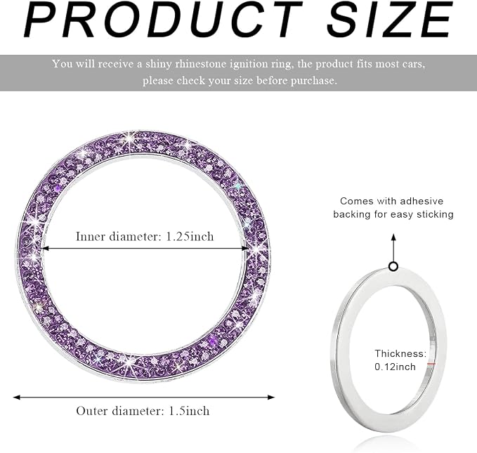 Car Bling Crystal Rhinestone Engine Start Ring Decals, Sparkling Diamond Car Push Start Button Ignition Ring Sticker, Auto Key Ignition Knob Ring Decoration for Women Girls (Purple)