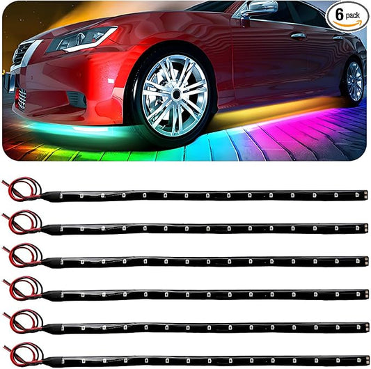 Wevdn 6 PCS 15 LED Strip Underbody Light, DC 12V 1Ft Flexible Underglow Car LED Light Strip with 6 Inch Wire, Waterproof LED Interior Exterior Decoration for Car Truck Motorcycle (Colorful)