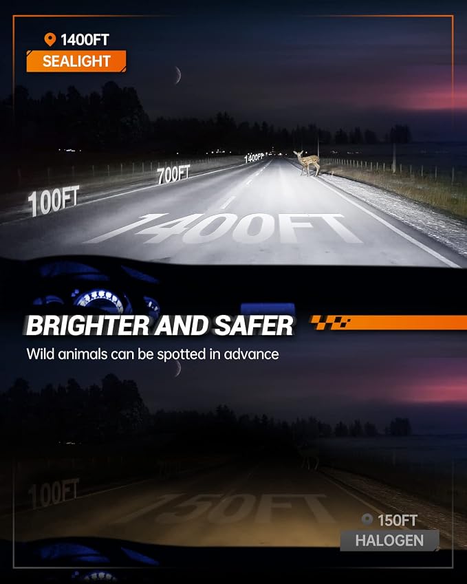 SEALIGHT H13 Light Bulbs, 30000LM 700% Brighter with Turbo Fan,5 Mins Quick Installation, IP67 Waterproof Bulbs 9008 Pack of 2