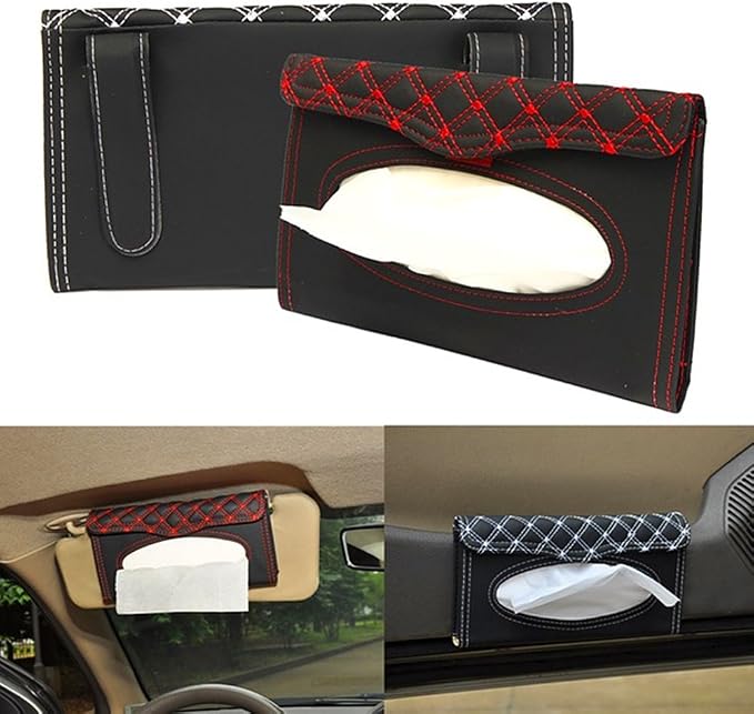 Denpetec Car Tissue Holder, Tissue Box Holder for Car, Universal Paper Towel Napkin Holders Box Tissues Case Cover for Cars Sun Visor, Vehicle PU Napkin Case