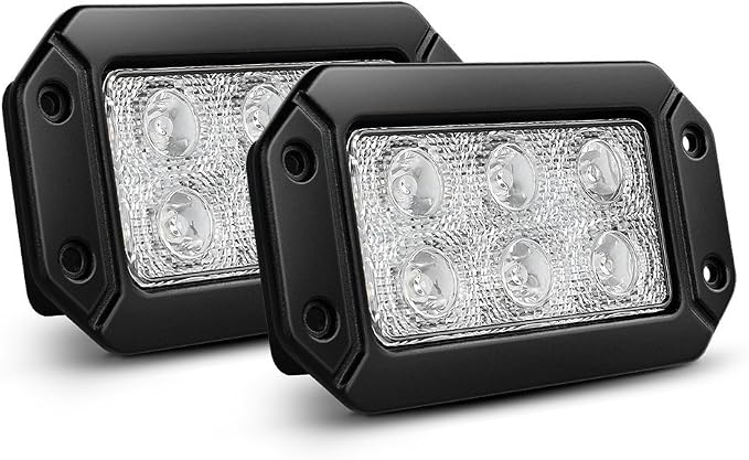 Nilight 15029S-B 2PCS 18w Flush Mount Lights Spot Work Driving Bar Off Road Led Jeep Truck Tacoma Bumper ATV UTV,2 Years Warranty