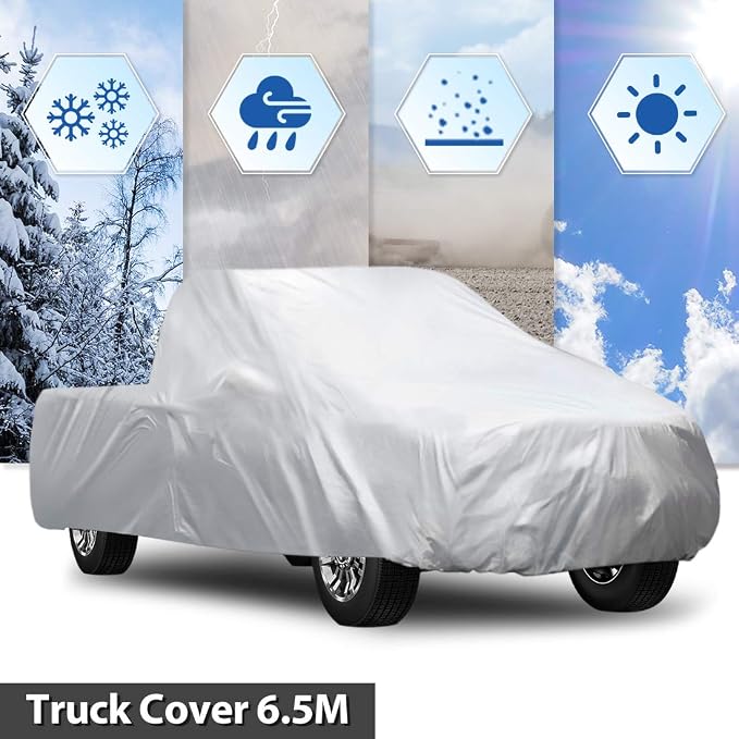 uxcell 6.5M Lightweight Truck Cover - Rain/UV/Dust Resistant for Standard Pickup Trucks (Max Length 6.5m, Non-Waterproof)